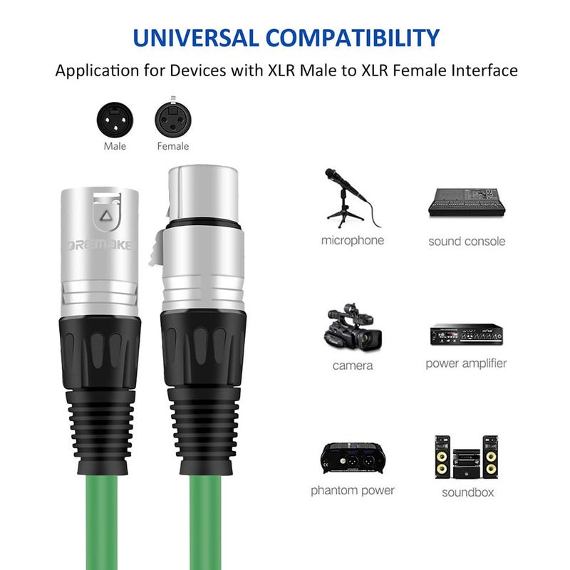DREMAKE Balanced XLR Cable 33 Foot Premium Series XLR Male to XLR Female Patch Cord Professional Microphone Cable for Recording, Mixing, Stage, Karaoke, DJ, Pro, Live Sound & Performance - Green - Image 2